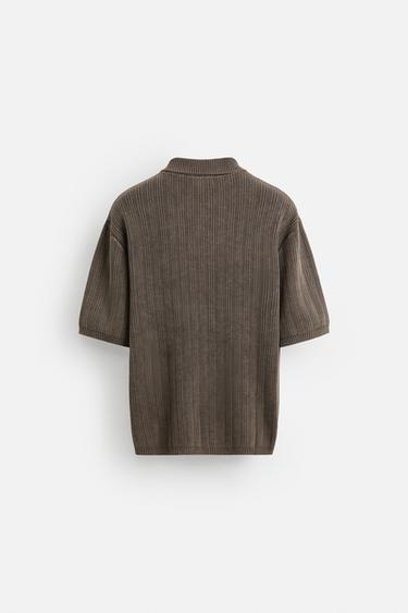WASHED TEXTURED KNIT POLO SHIRT - Chocolate by Zara - Image 7