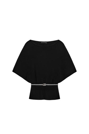 KNIT TOP WITH BELT - Black by Zara