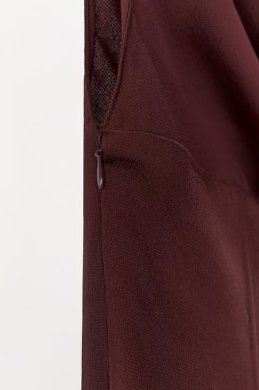 SATIN DRAPED NECKLINE DRESS - bordeaux/ecru by Zara - Image 5