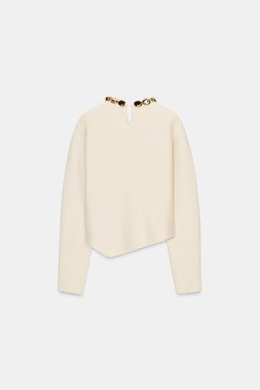 PULL EN MAILLE À BOULES COL - Écru de Zara - Image 7