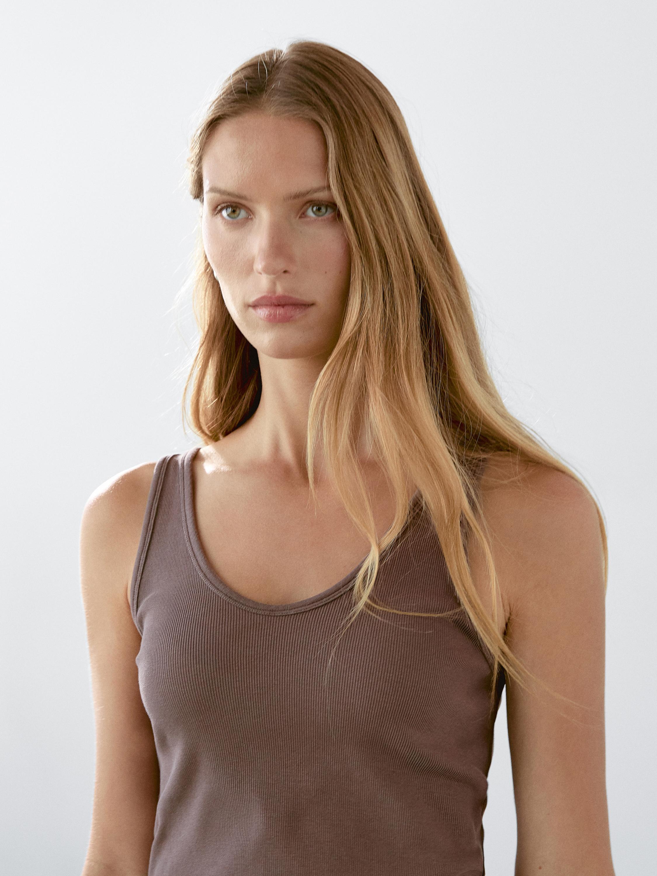 Cotton blend strappy top