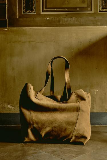 BOLSO SHOPPER PIEL - Marrón Caramelo de Zara