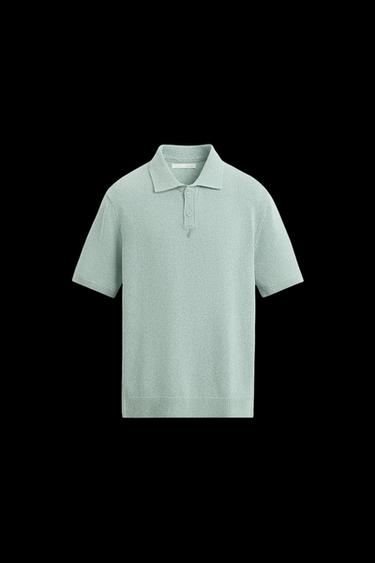 Zara TEXTURED KNIT POLO SHIRT - Light blue - Image 0