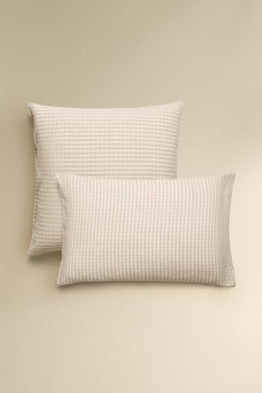 チェック柄ダイヤーン ピローケースライトベージュZaraのチェック柄ダイヤーン ピローケース - ライトベージュ