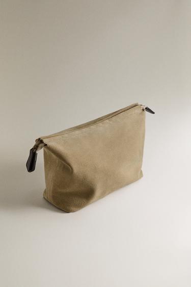 SUEDE TRAVEL WASH BAG - Green by Zara - Image 1