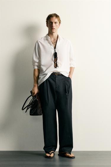 ÁO SƠ MI DÁNG RELAXED FIT PHỐI NƠ VẢI COTTON - VISCOSE - Màu trắng ngà từ Zara - Hình ảnh 0