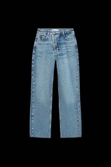 JEANS Z1975 STRAIGHT MIT HOHEM BUND UND ÜBERKREUZTEM BUND - Mittelblau von Zara