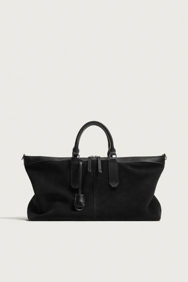 Zara LEATHER TRAVEL BAG - Black