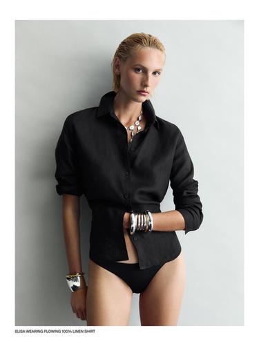 Zara Flowing 100% linen shirt - Black