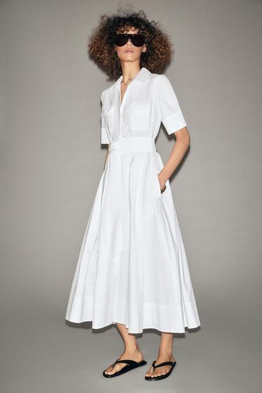 VESTIDO CAMISERO POPELÍN ZW COLLECTION - Blanco de Zara