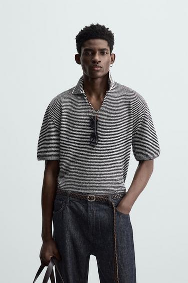 Zara STRIPED KNIT POLO SHIRT - Striped