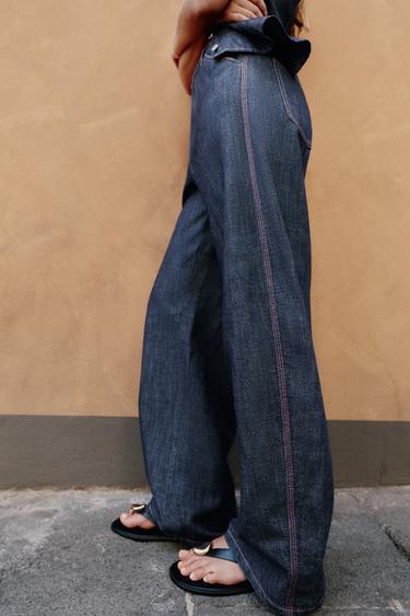 LINEN BARREL TROUSERS - Indigo by Zara - Image 5