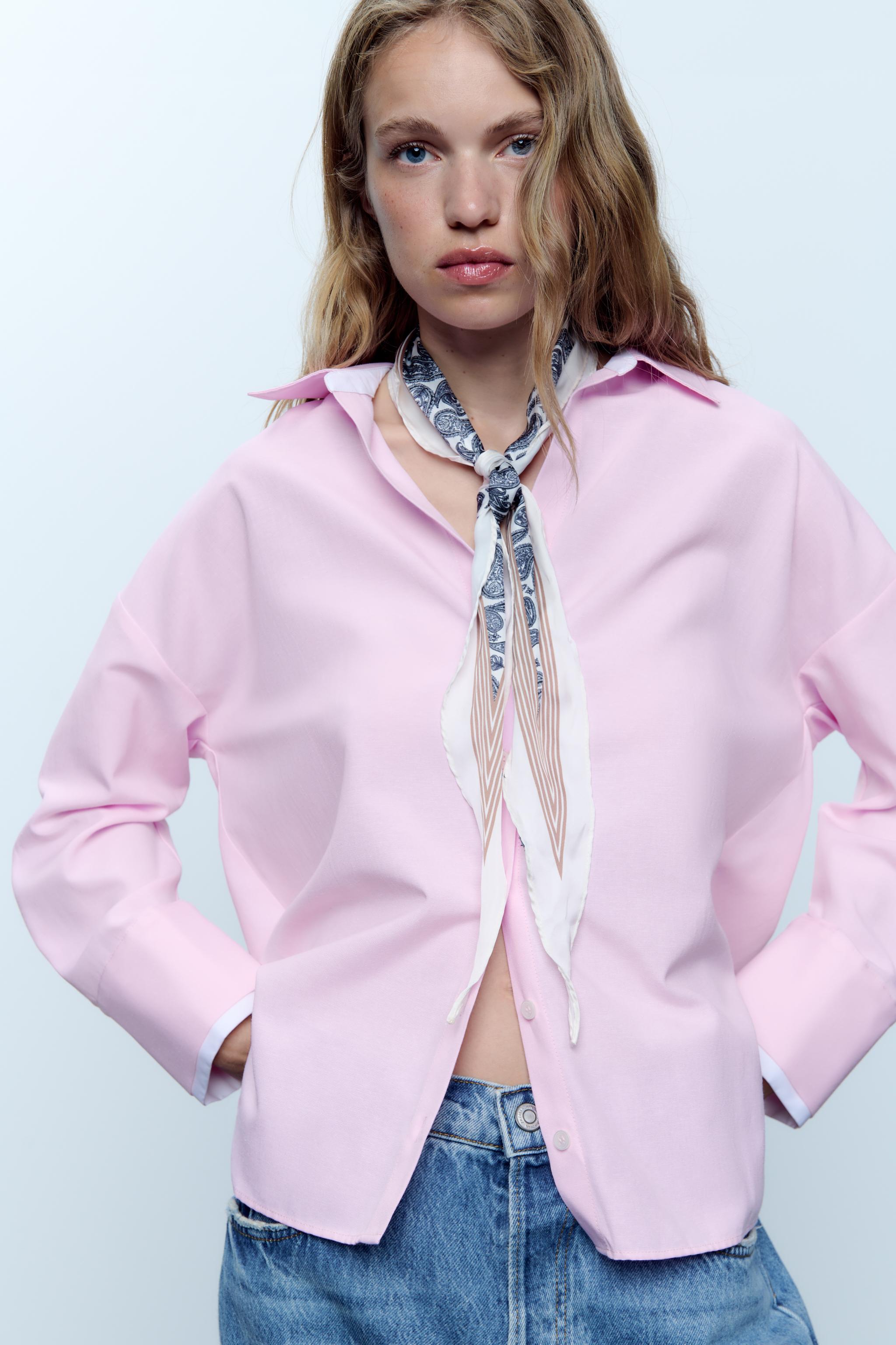 OVERSIZE SHIRT WITH CONTRAST CUFFS - Pink | ZARA Australia