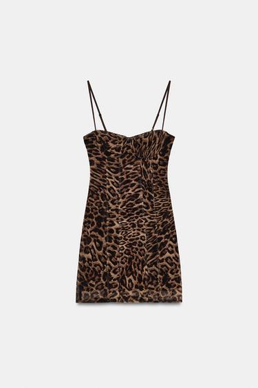 ROBE CORSET EN TULLE À IMPRIMÉ ANIMALIER - Léopard / Marron clair de Zara - Image 4