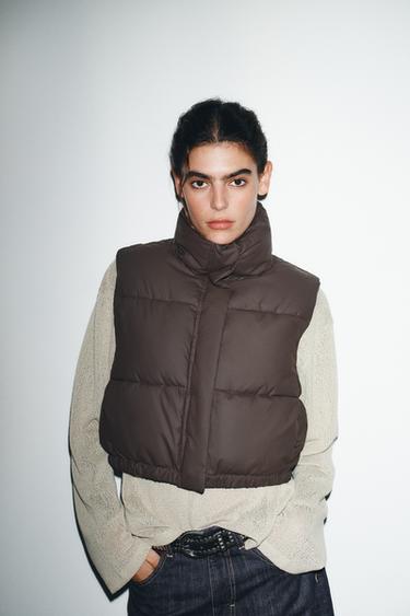 جاكيت فيست مبطن مطاط - بني داكن by Zara