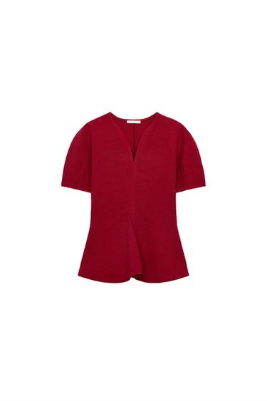 TOP PEPLUM MANGA ABULLONADA - Burgundy de Zara