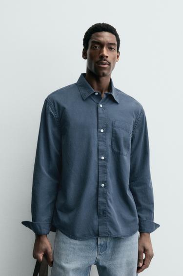 CAMISA FLUIDA LAVADA - Índigo de Zara