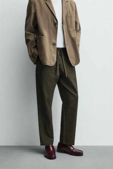 QUẦN ỐNG SUÔNG CHẤT LIỆU COTTON - LINEN - Màu vàng kaki đậm từ Zara