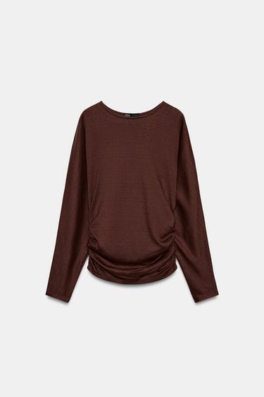 BLUZË E RRUDHUR ANASH - Çokollatë nga Zara