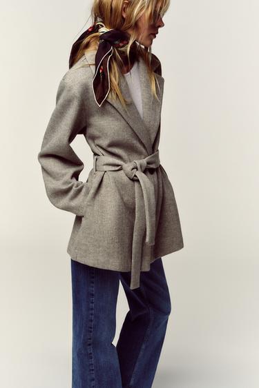 BLAZER DOUX CEINTURÉ - Sable / Chiné de Zara - Image 4