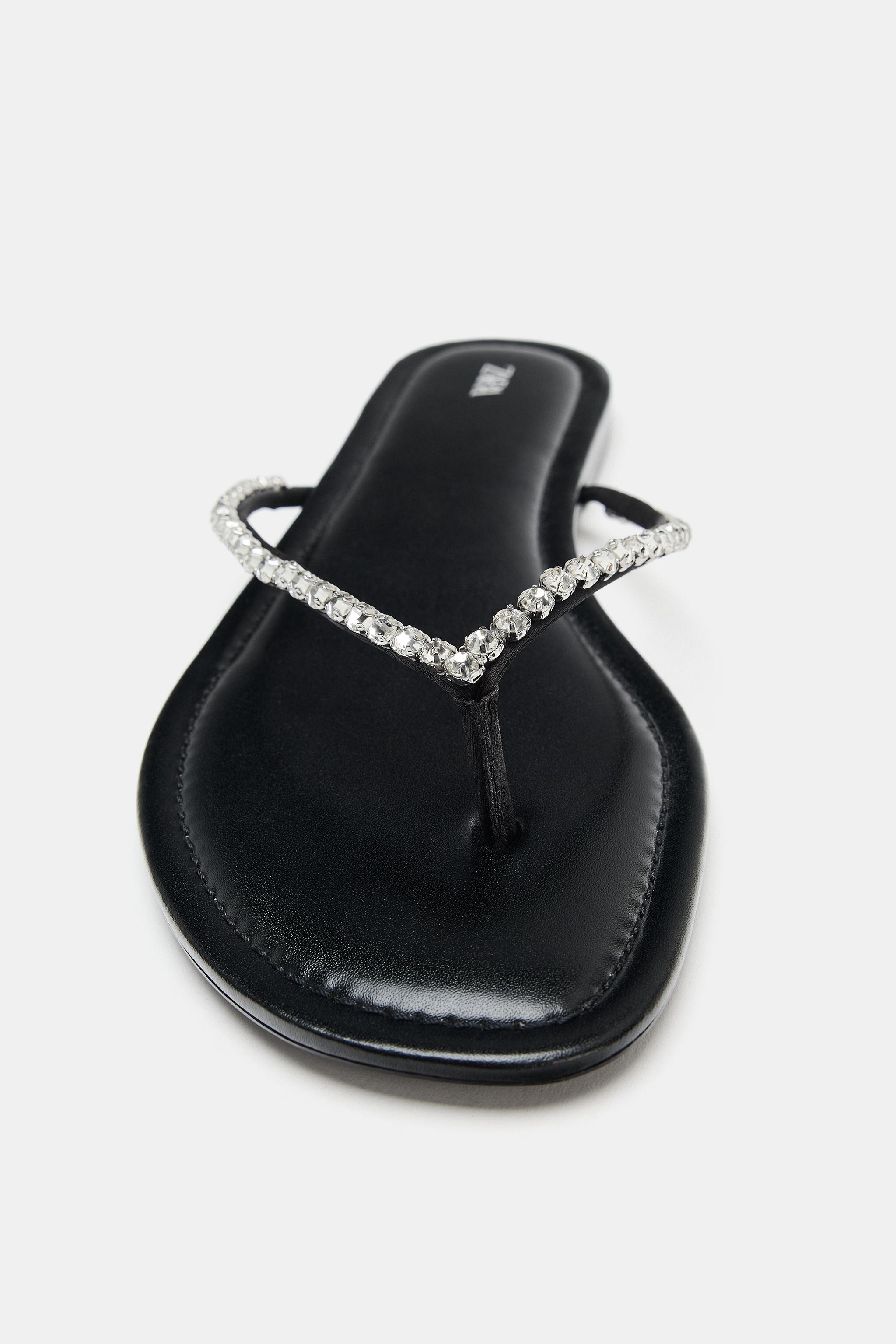 Женские сандалии Zara RHINESTONE FLAT SANDALS — фото 4