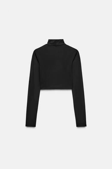 Zara NYLON CROP TOP - Black