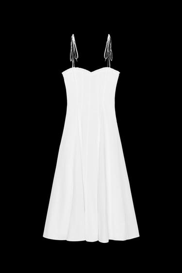 VESTIDO MIDI POPELÍN VOLANTES - Blanco de Zara - Imagen 0