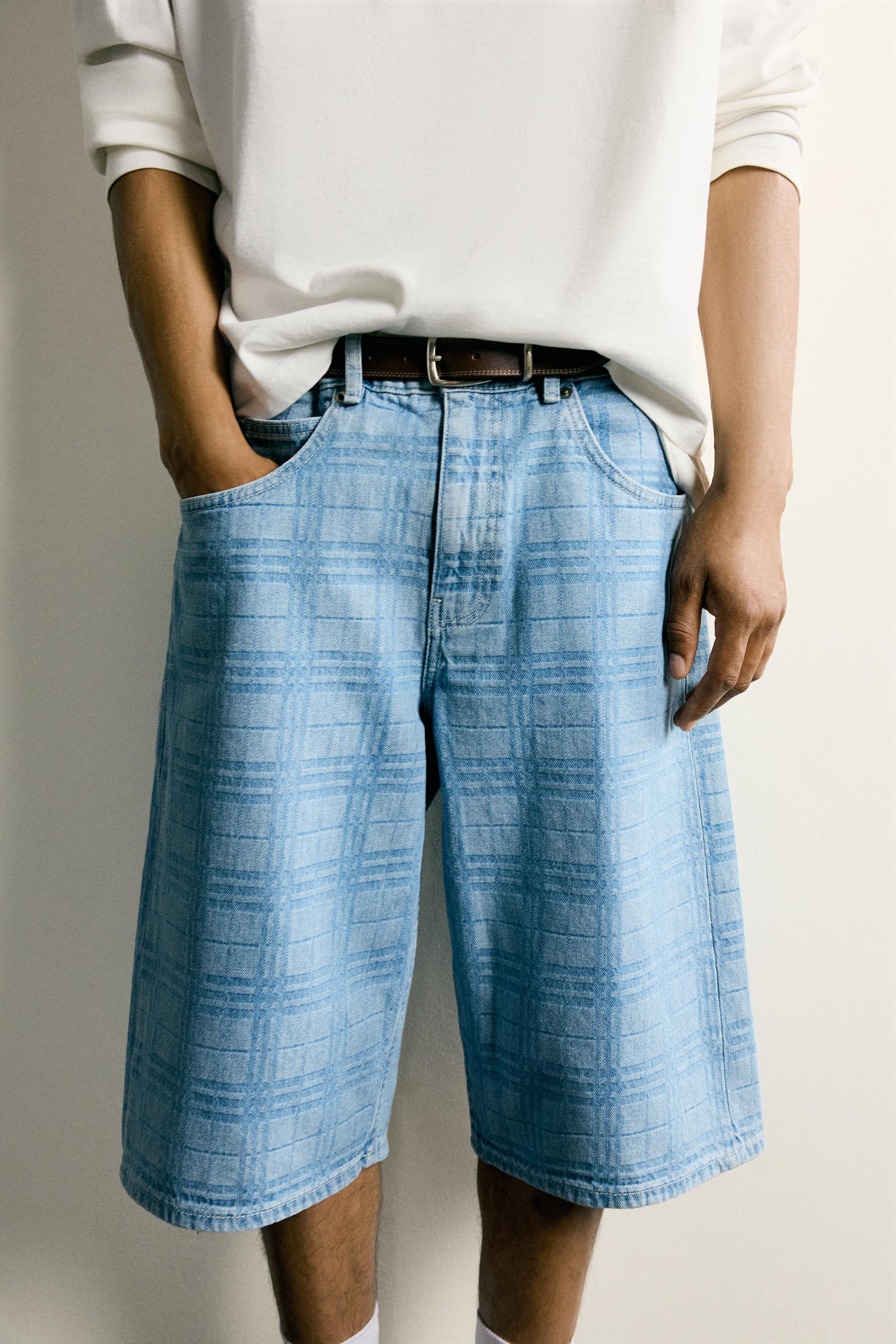 PRINTED WASHED DENIM JORTS