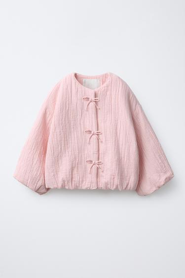 TEXTURED CARDIGAN WITH FLORAL BOWS - Light pink by Zara - Image 0