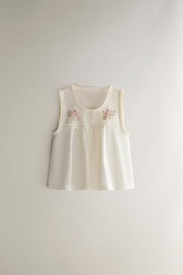 TOP BORDADO FLORAL - Blanco roto de Zara - Imagen 0