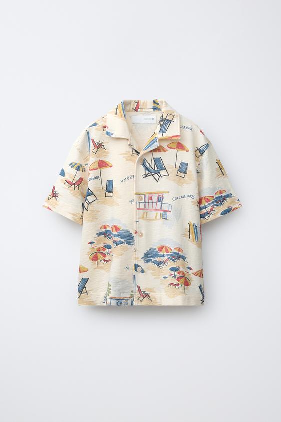 CAMISA BOWLING ESTAMPADO SILLAS PLAYA - Crudo de Zara - Imagen 0