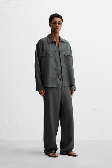 بنطلون RELAXED FIT مصنوع 100% من الجوت - رمادي أنثراسايت by Zara - Image 0
