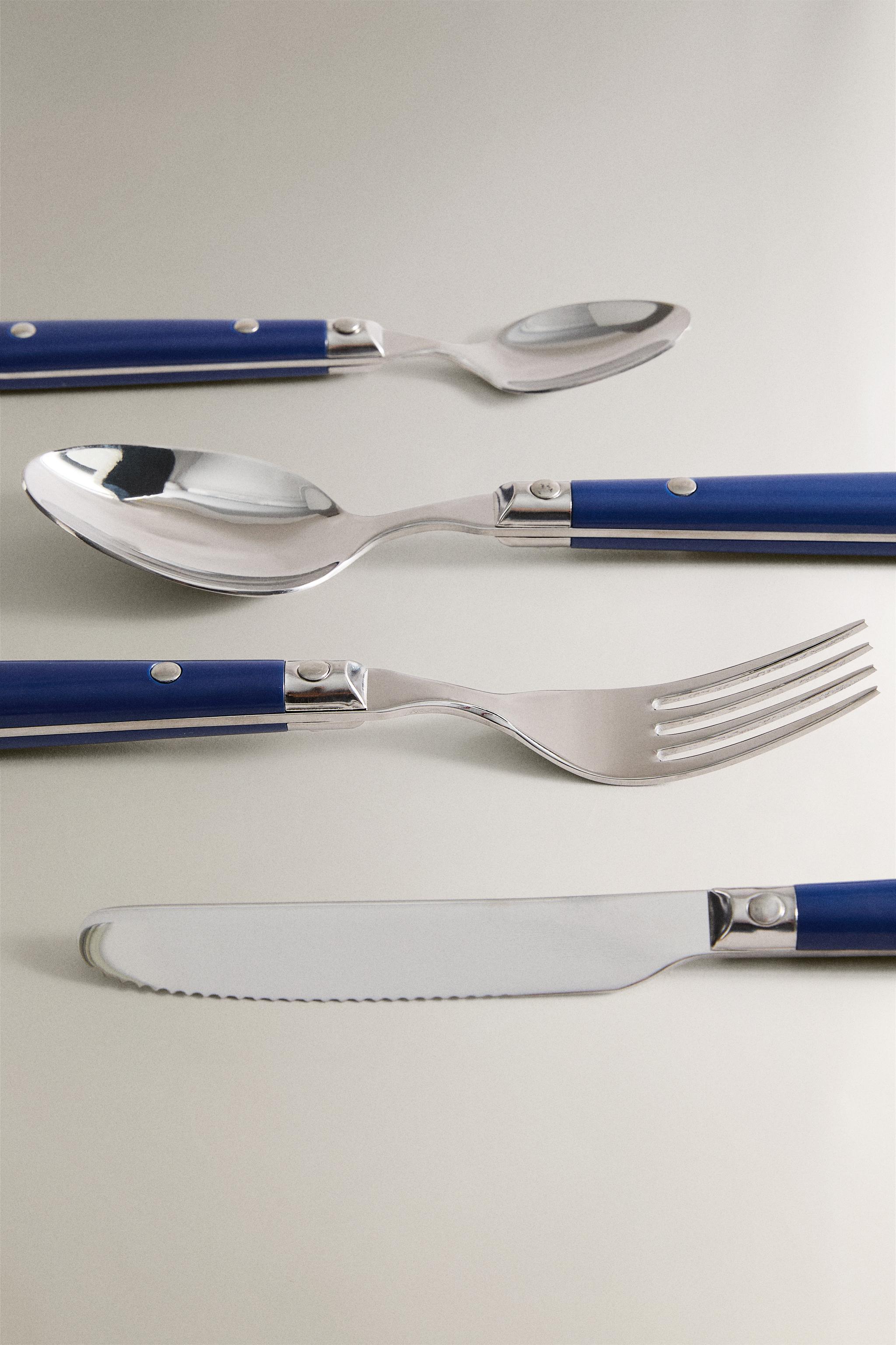 ENSEMBLE COUVERTS 4 PIÈCES MANCHE BLEU