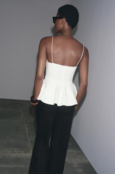 INTERLOCK PEPLUM STRAPPY TOP - White by Zara - Image 2