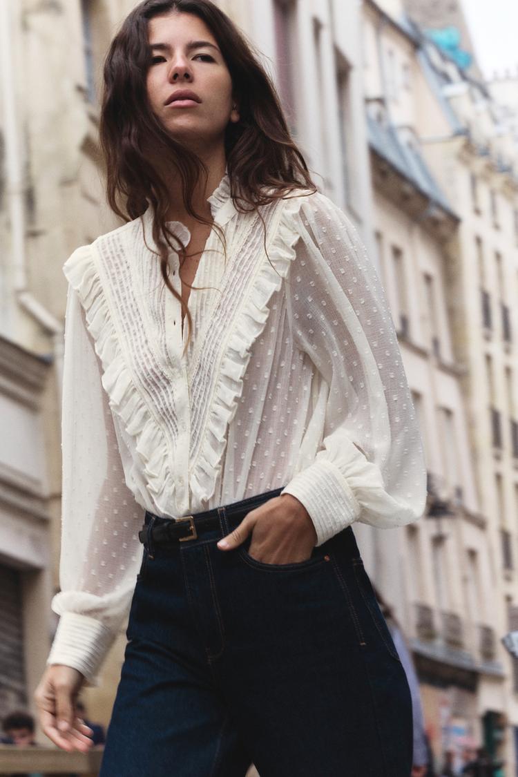 Boho Chic Zara Camisa Blanca Volantes Blusa Blanca Blusas Tipo
