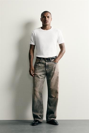 BAGGY FIT JEANS - Grey / Tan by Zara