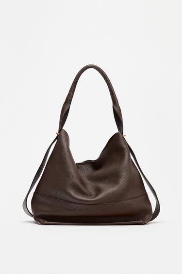 Zara LEATHER MAXI BUCKET BAG - Brown