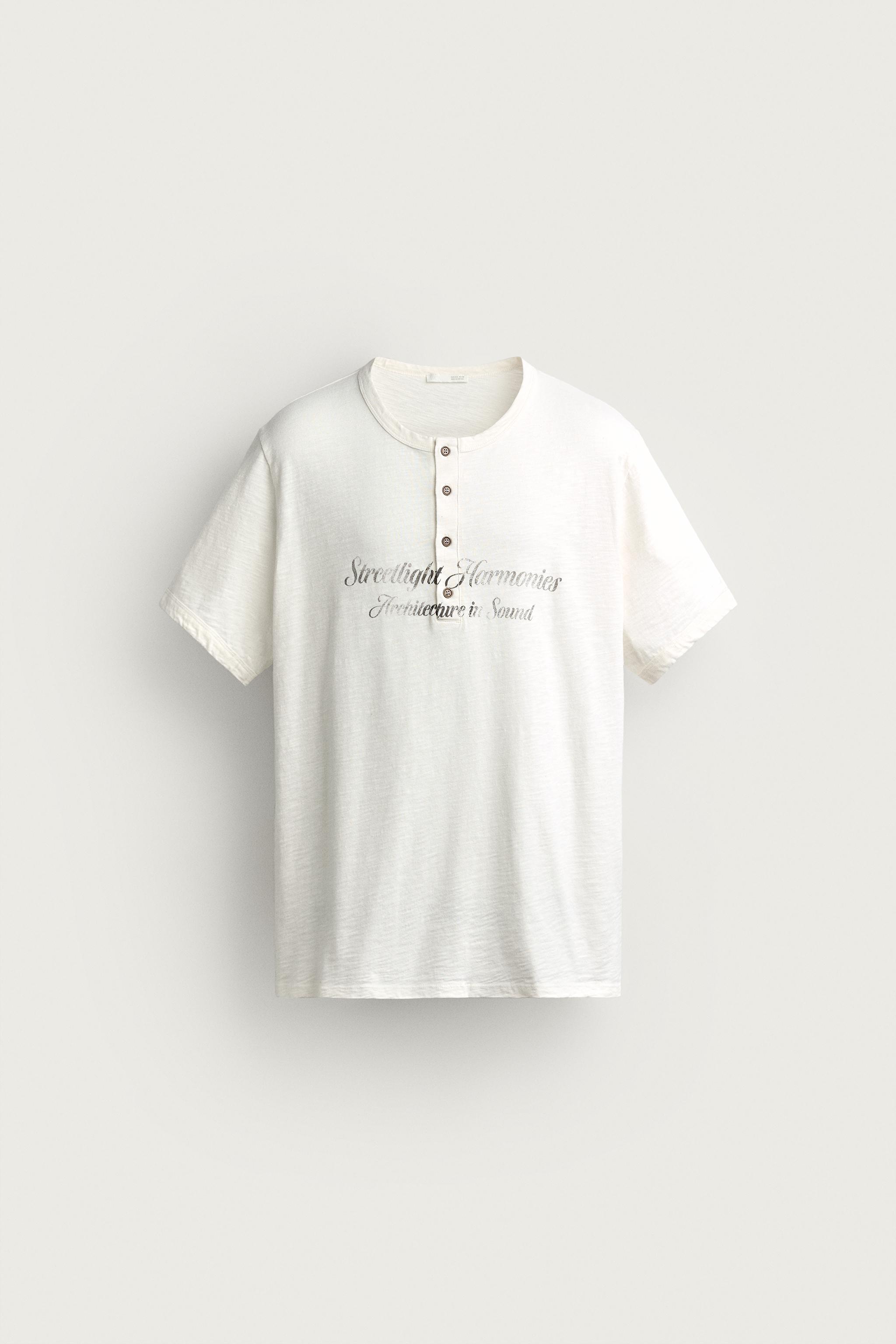 Мужские футболки Zara WASHED HENLEY T-SHIRT — фото 6