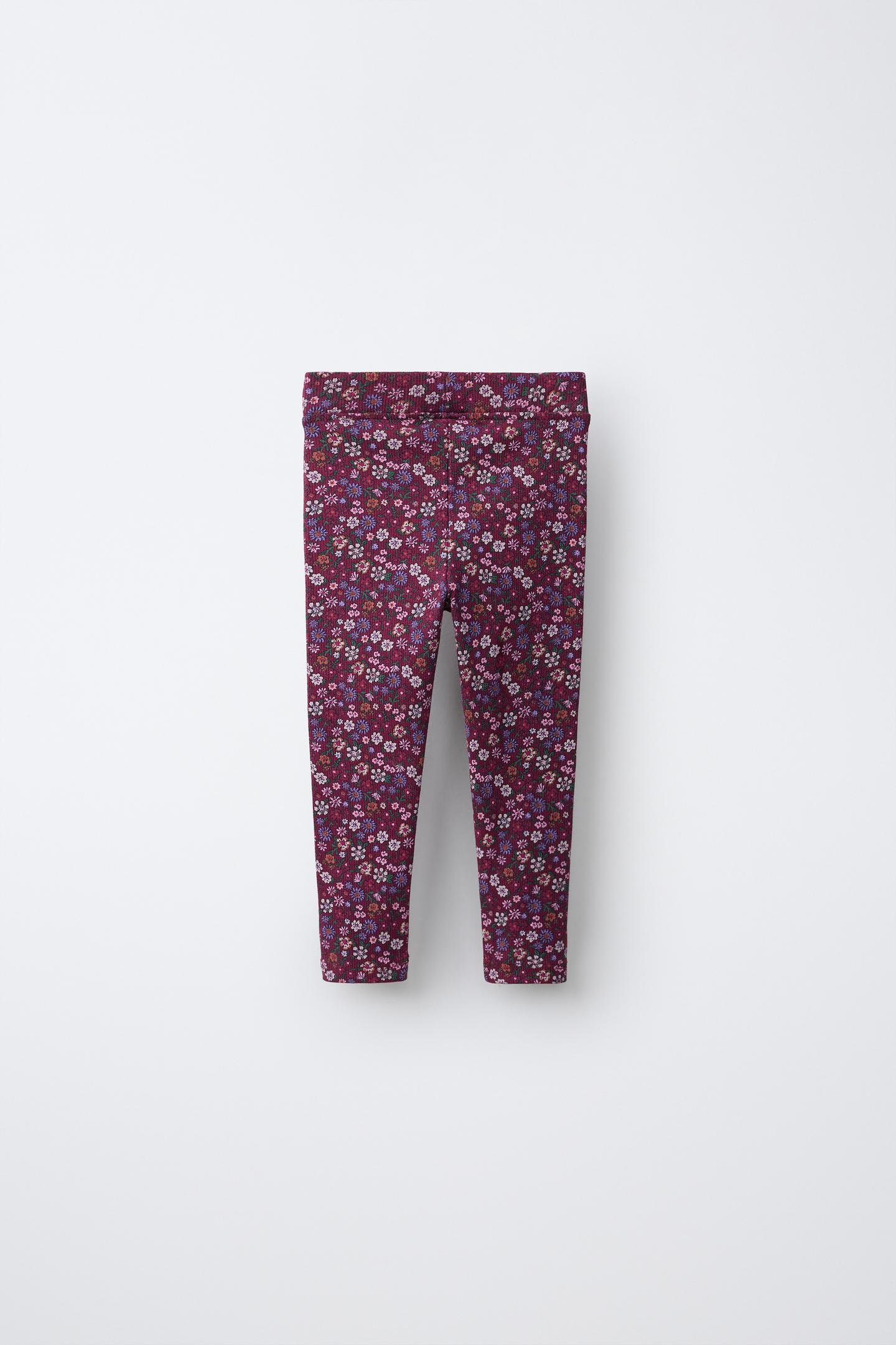 Детские леггинсы Zara Rib Knit Floral, цвет: Тёмный бордовый — фото 2