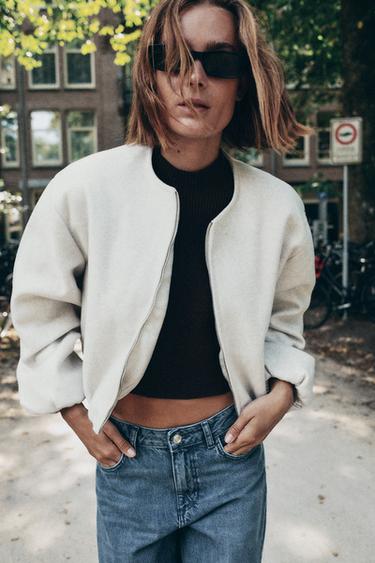Zara SOFT BOMBER JACKET - Ecru