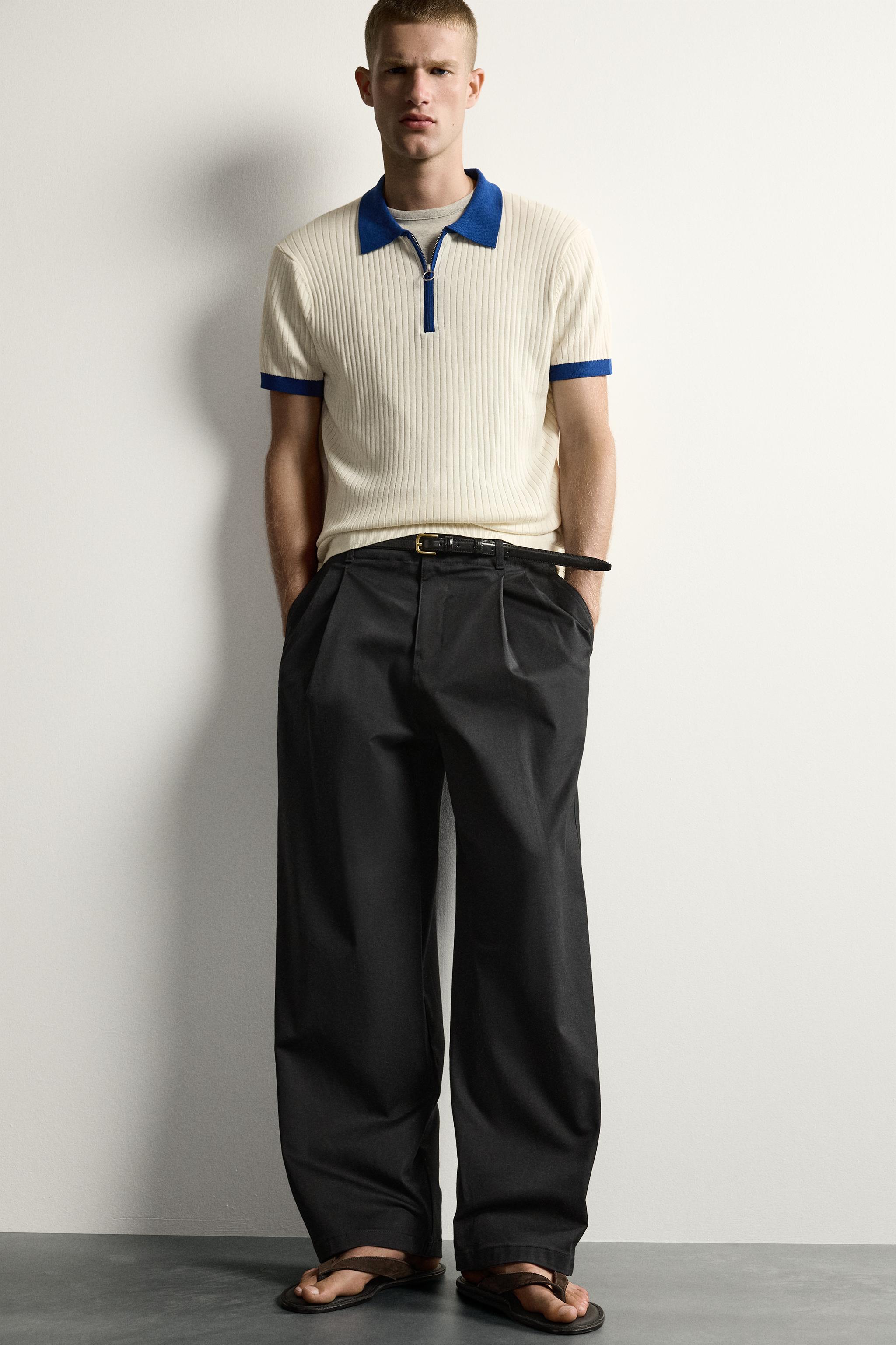 Zara BLOK RENKLİ FERMUARLI TRİKO POLO T-SHIRT görsel 5