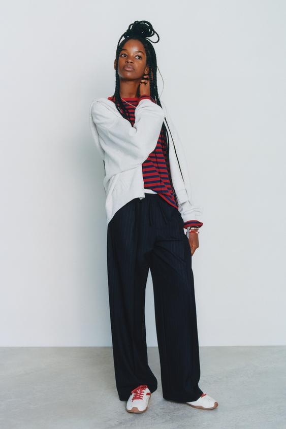 DOUBLE WAISTBAND WIDE-LEG TROUSERS - Navy blue by Zara - Image 0