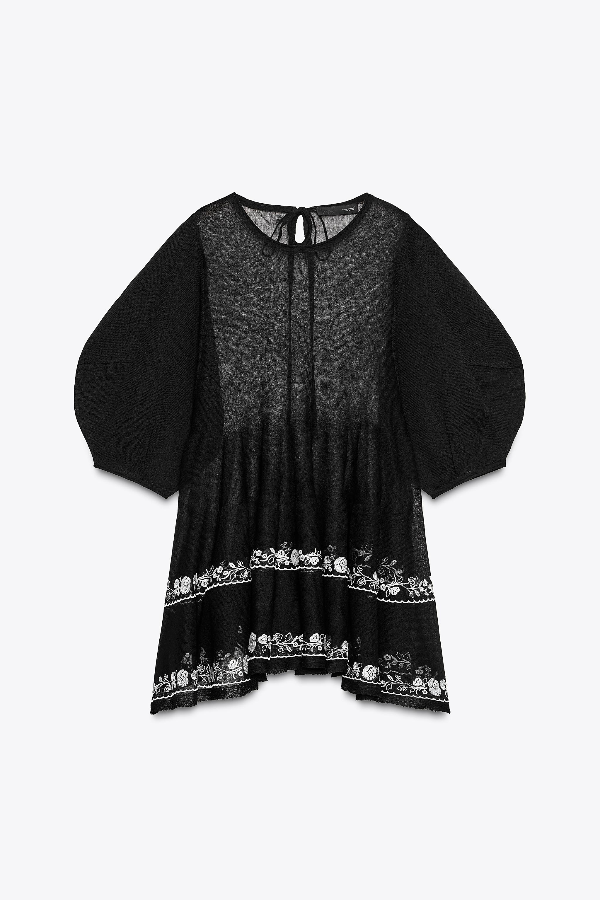 EMBROIDERED FINE KNIT LONG BLOUSE