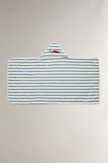 CHILDREN'S HOODED RACER DOG BATH TOWEL - Blue/White by Zara - Image 2