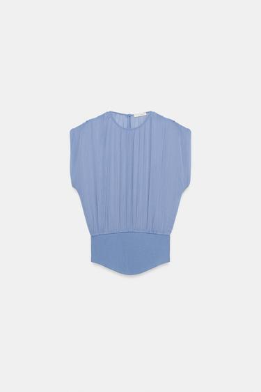 TOP COMBINADO GEORGETTE SEMITRANSPARENTE - Azul de Zara - Imagen 0