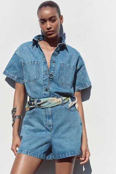COMBINAISON COURTE EN DENIM Z1975 À MANCHES COURTES - Bleu moyen de Zara - Image 4