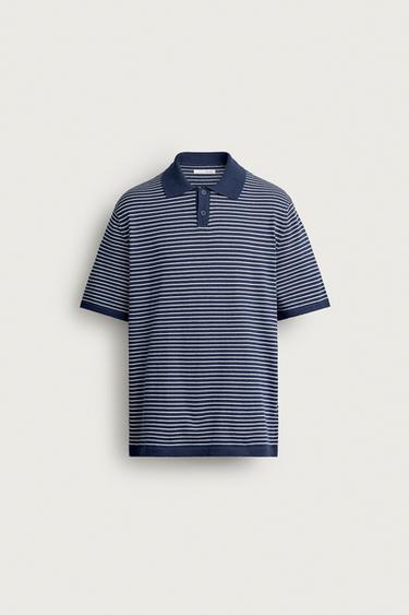 POLO EN MAILLE JACQUARD À RAYURES - Indigo de Zara