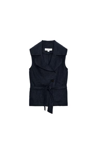 CHALECO CINTURÓN CON LINO - Marino de Zara