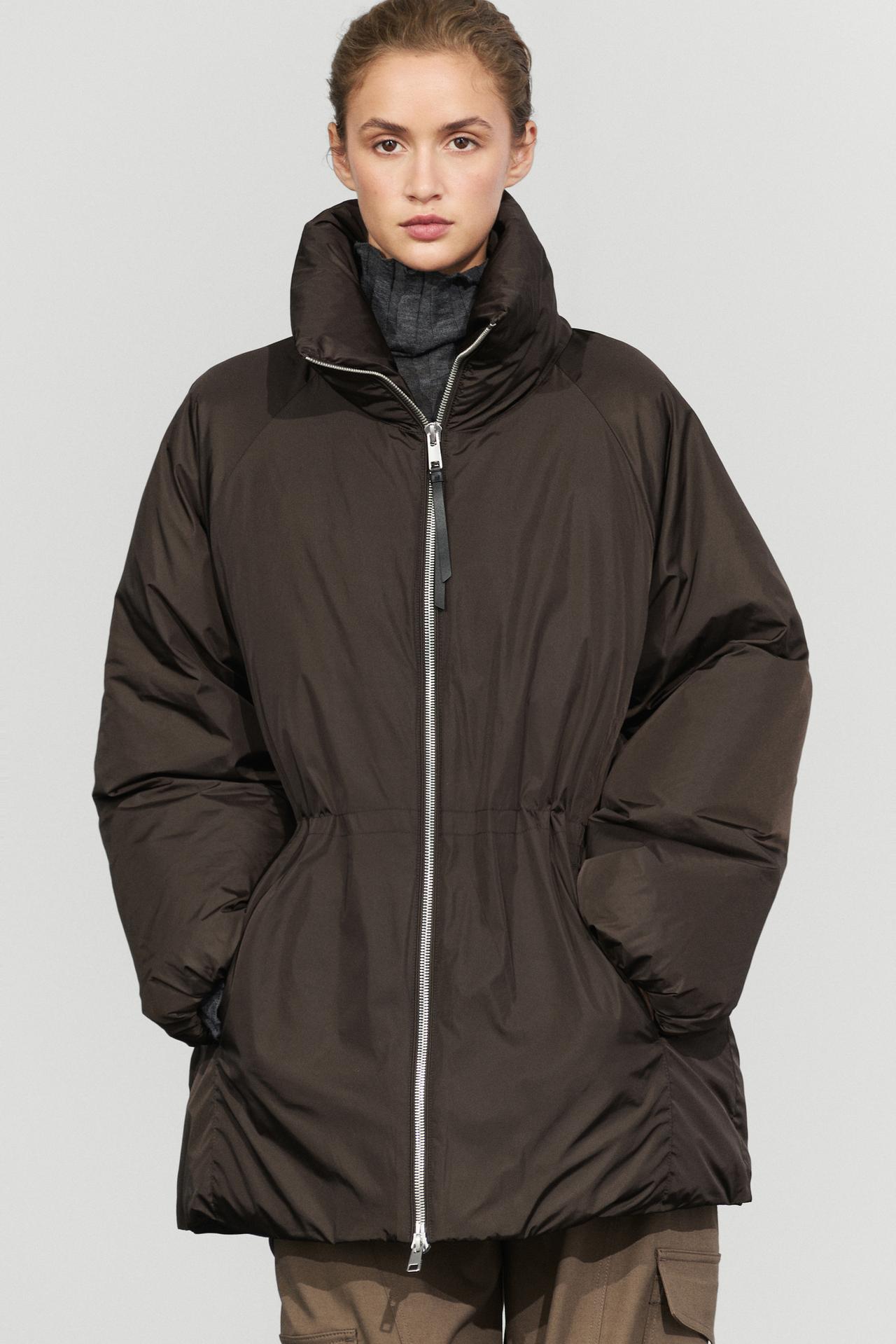 Down jacket with gathered detail — Leopard / Gray
