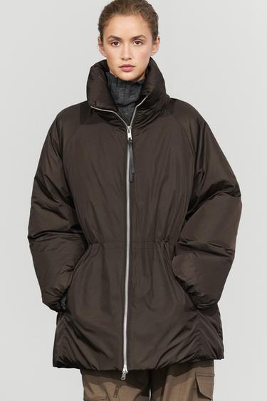Down jacket with gathered detail — Leopard / Gray 2
